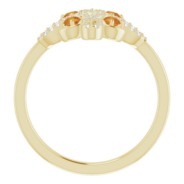14K Gold Round Natural Citrine Clover Ring – 2.5mm Stones - Yellow Gold - view 7