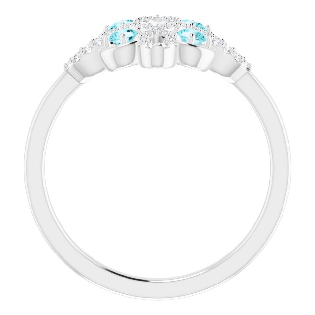 14K Gold Round Natural Blue Zircon Clover Ring – 2.5mm Stones - White Gold - view 7