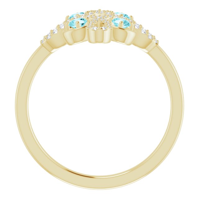 14K Gold Round Natural Blue Zircon Clover Ring – 2.5mm Stones - Yellow Gold - view 7