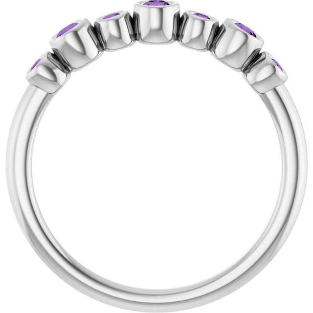14K Gold Round Natural Amethyst Bezel-Set Ring - White Gold - view 7