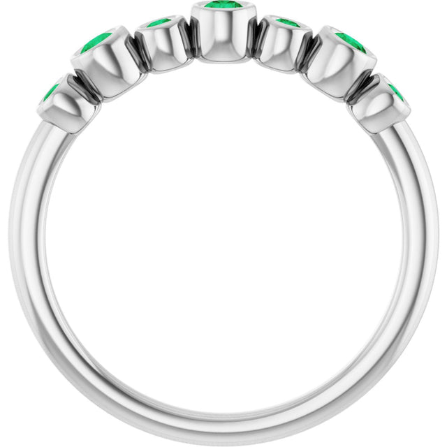 14K Gold Round Natural Emerald Bezel-Set Ring - White Gold - view 7