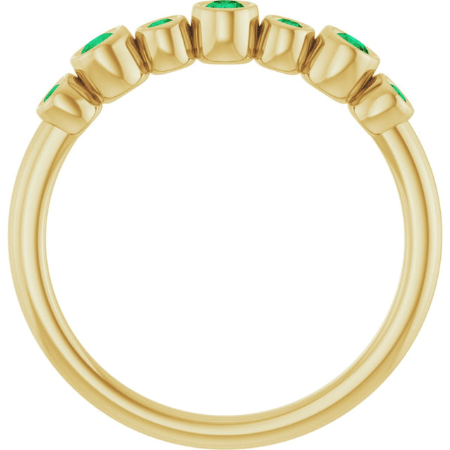 14K Gold Round Natural Emerald Bezel-Set Ring - Yellow Gold - view 7