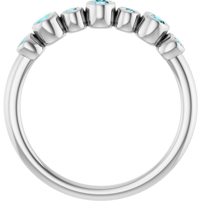 Platinum Round Natural Blue Zircon Bezel-Set Ring - view 7