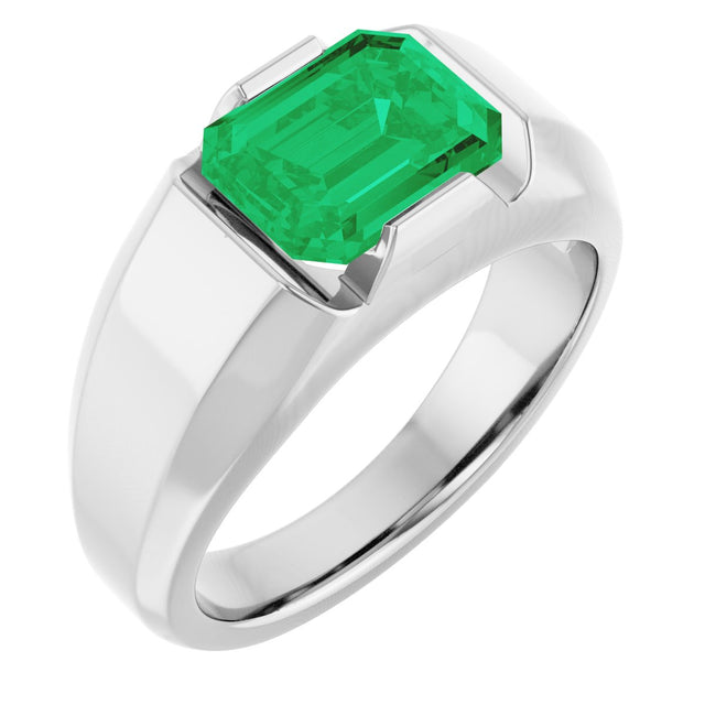 Platinum Emerald Lab-Grown Emerald Solitaire Ring – 10x8mm