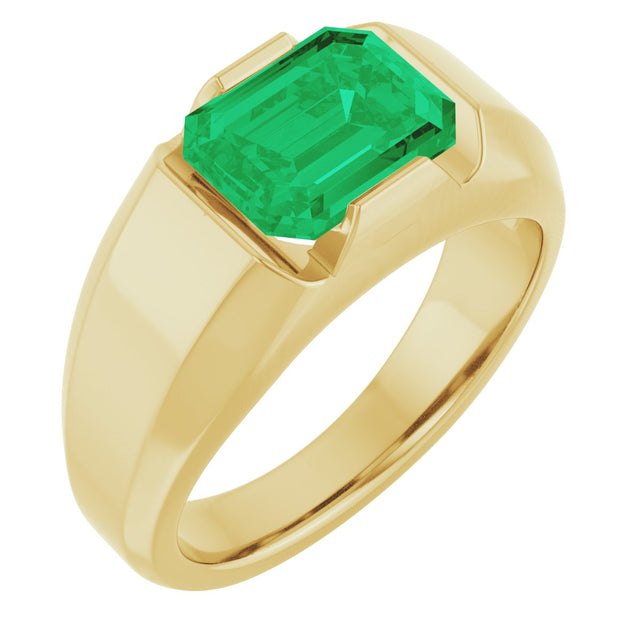 14K Gold Emerald Lab-Grown Emerald Solitaire Ring – 10x8mm - Yellow Gold