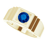 14K Gold Lab-Grown Blue Sapphire Geometric Solitaire Ring – 6 mm Round - Yellow Gold - view 10