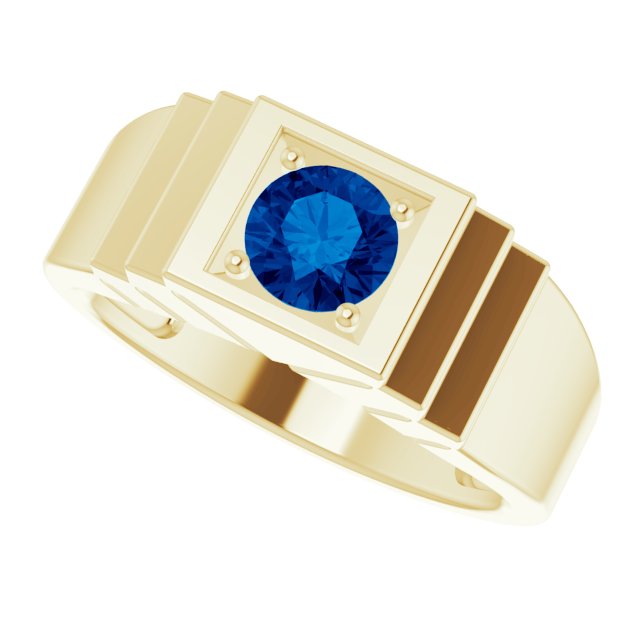 14K Gold Lab-Grown Blue Sapphire Geometric Solitaire Ring – 6 mm Round - Yellow Gold - view 10
