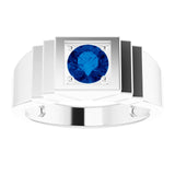 14K Gold Lab-Grown Blue Sapphire Geometric Solitaire Ring – 6 mm Round - White Gold - view 8