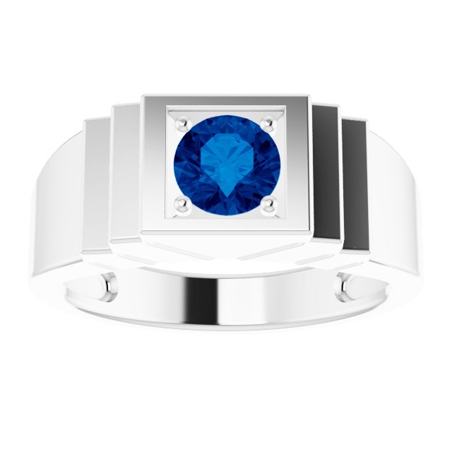 14K Gold Lab-Grown Blue Sapphire Geometric Solitaire Ring – 6 mm Round - White Gold - view 8
