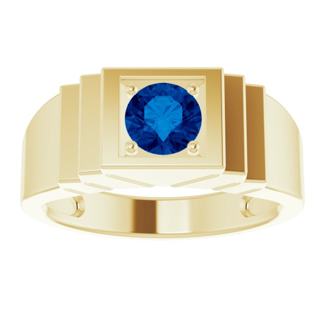 14K Gold Lab-Grown Blue Sapphire Geometric Solitaire Ring – 6 mm Round - Yellow Gold - view 8