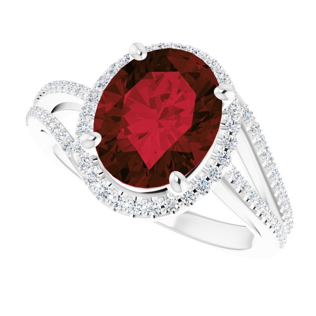 Platinum Oval Natural Mozambique Garnet & Natural Diamond Halo-Style Ring – 10x8mm - view 5