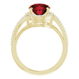 14K Gold Oval Natural Mozambique Garnet & Natural Diamond Halo-Style Ring – 10mm Stones - Yellow Gold - view 2