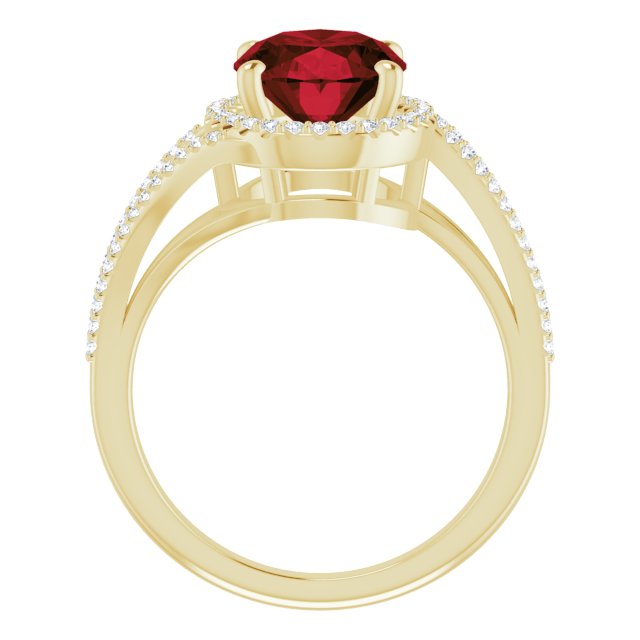 14K Gold Oval Natural Mozambique Garnet & Natural Diamond Halo-Style Ring – 10mm Stones - Yellow Gold - view 2