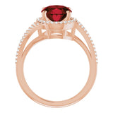 14K Gold Oval Natural Mozambique Garnet & Natural Diamond Halo-Style Ring – 10mm Stones - Rose Gold - view 2