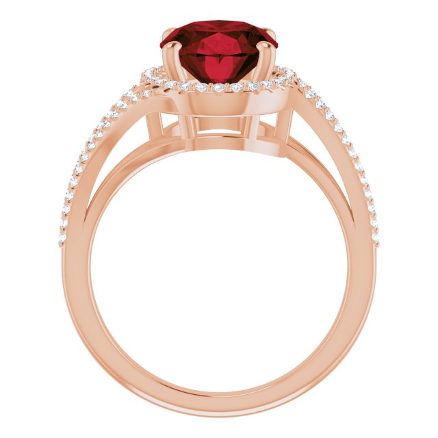 14K Gold Oval Natural Mozambique Garnet & Natural Diamond Halo-Style Ring – 10mm Stones - Rose Gold - view 2