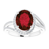 Platinum Oval Natural Mozambique Garnet & Natural Diamond Halo-Style Ring – 10x8mm - view 3