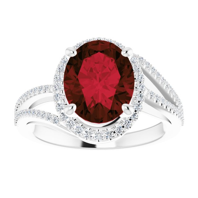 Platinum Oval Natural Mozambique Garnet & Natural Diamond Halo-Style Ring – 10x8mm - view 3