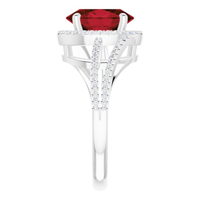 14K Gold Oval Natural Mozambique Garnet & Natural Diamond Halo-Style Ring – 10mm Stones - White Gold - view 4
