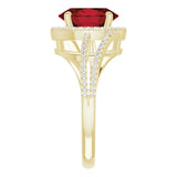 14K Gold Oval Natural Mozambique Garnet & Natural Diamond Halo-Style Ring – 10mm Stones - Yellow Gold - view 4