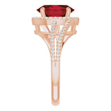 14K Gold Oval Natural Mozambique Garnet & Natural Diamond Halo-Style Ring – 10mm Stones - Rose Gold - view 4