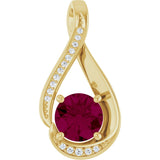 14K Gold Round Natural Rhodolite Garnet & Natural Diamond Infinity-Inspired Pendant