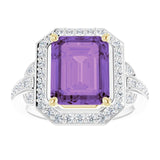 14K Gold Emerald Natural Amethyst & Natural Diamond Halo-Style Ring - view 3