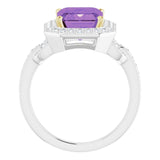 14K Gold Emerald Natural Amethyst & Natural Diamond Halo-Style Ring - view 2