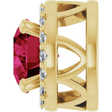 14K Gold Round Lab-Grown Ruby & Natural Diamond Halo-Style Pendant - view 6