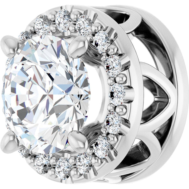 14K Gold Round Lab-Grown Diamond Halo-Style Pendant – 5.2mm Stones - White Gold - view 5