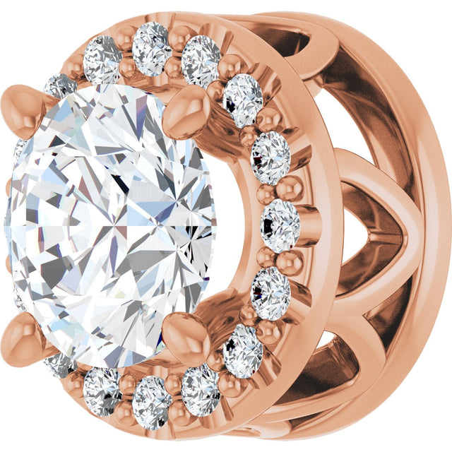 14K Gold Round Lab-Grown Diamond Halo-Style Pendant – 5.2mm Stones - Rose Gold - view 5