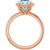 14K Gold Cushion Natural Sky Blue Topaz Beaded Solitaire Ring - Rose Gold - view 2