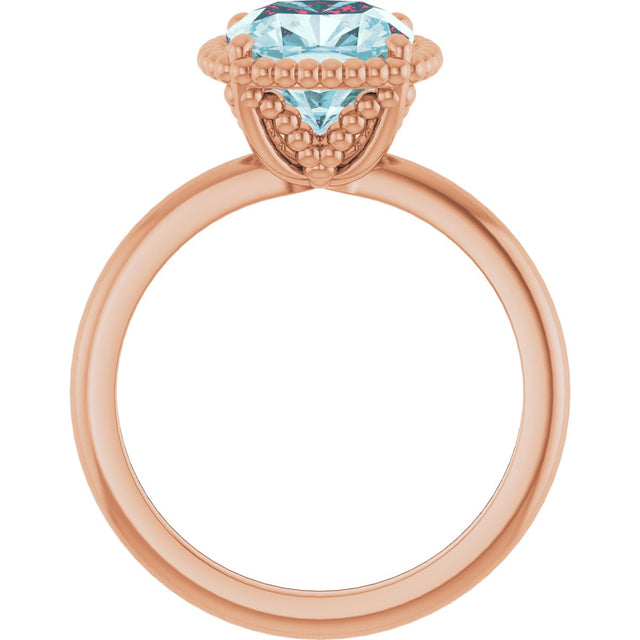 14K Gold Cushion Natural Sky Blue Topaz Beaded Solitaire Ring - Rose Gold - view 2