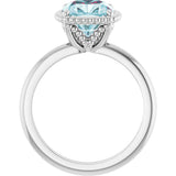Platinum Cushion Natural Sky Blue Topaz Beaded Solitaire Ring - view 2