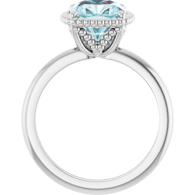 Platinum Cushion Natural Sky Blue Topaz Beaded Solitaire Ring - view 2