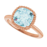 14K Gold Cushion Natural Sky Blue Topaz Beaded Solitaire Ring - Rose Gold - view 5