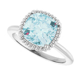 14K Gold Cushion Natural Sky Blue Topaz Beaded Solitaire Ring - White Gold - view 5
