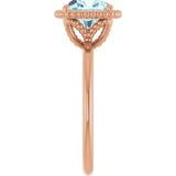 14K Gold Cushion Natural Sky Blue Topaz Beaded Solitaire Ring - Rose Gold - view 4