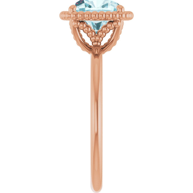 14K Gold Cushion Natural Sky Blue Topaz Beaded Solitaire Ring - Rose Gold - view 4