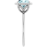 Platinum Cushion Natural Sky Blue Topaz Beaded Solitaire Ring - view 4