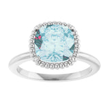 Platinum Cushion Natural Sky Blue Topaz Beaded Solitaire Ring - view 3