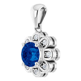 14K Gold Round Lab-Grown Blue Sapphire & Natural Diamond Floral-Inspired Halo-Style Pendant - view 2