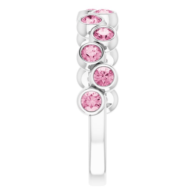 Platinum Round Natural Pink Tourmaline Bezel-Set Ring – 2.5mm Stones - view 9
