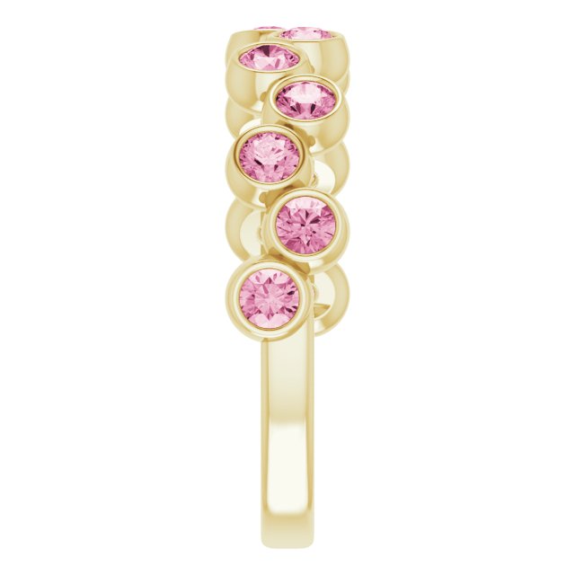 14K Gold Round Natural Pink Tourmaline Bezel-Set Ring – 2.5mm Stones - Yellow Gold - view 9