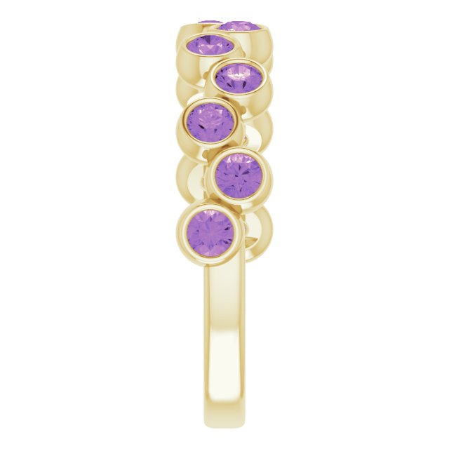 14K Gold Round Natural Amethyst Bezel-Set Ring – 2.5mm Stones - Yellow Gold - view 9