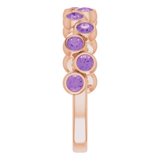 14K Gold Round Natural Amethyst Bezel-Set Ring – 2.5mm Stones - Rose Gold - view 9