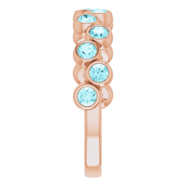 14K Gold Round Natural Blue Zircon Bezel-Set Ring – 2.5mm Stones - Rose Gold - view 9