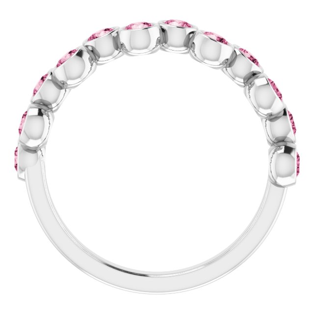 14K Gold Round Natural Pink Tourmaline Bezel-Set Ring – 2.5mm Stones - White Gold - view 7
