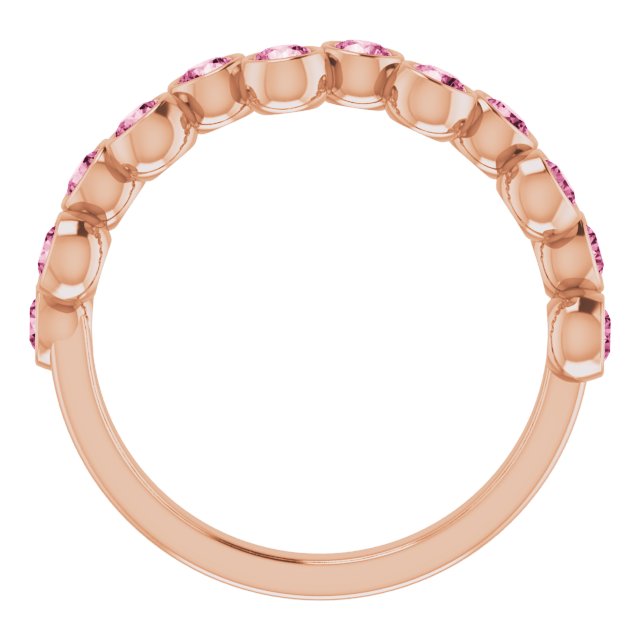14K Gold Round Natural Pink Tourmaline Bezel-Set Ring – 2.5mm Stones - Rose Gold - view 7