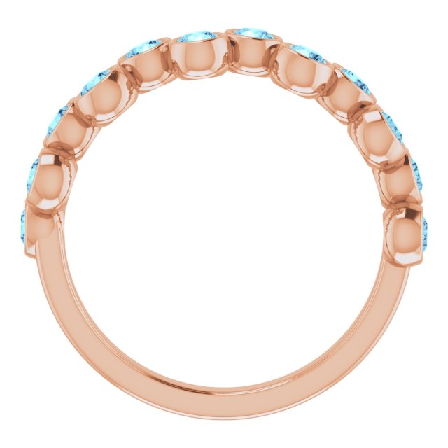 14K Gold Round Natural Aquamarine Bezel-Set Ring – 2.5mm Stones - Rose Gold - view 7