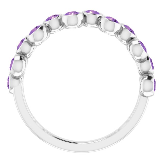 14K Gold Round Natural Amethyst Bezel-Set Ring – 2.5mm Stones - White Gold - view 7
